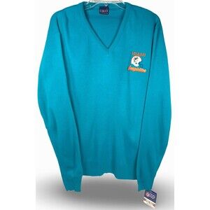 Vintage Miami Dolphins V-neck Sweater MADE IN USA Garan NFL New Oldstock Large